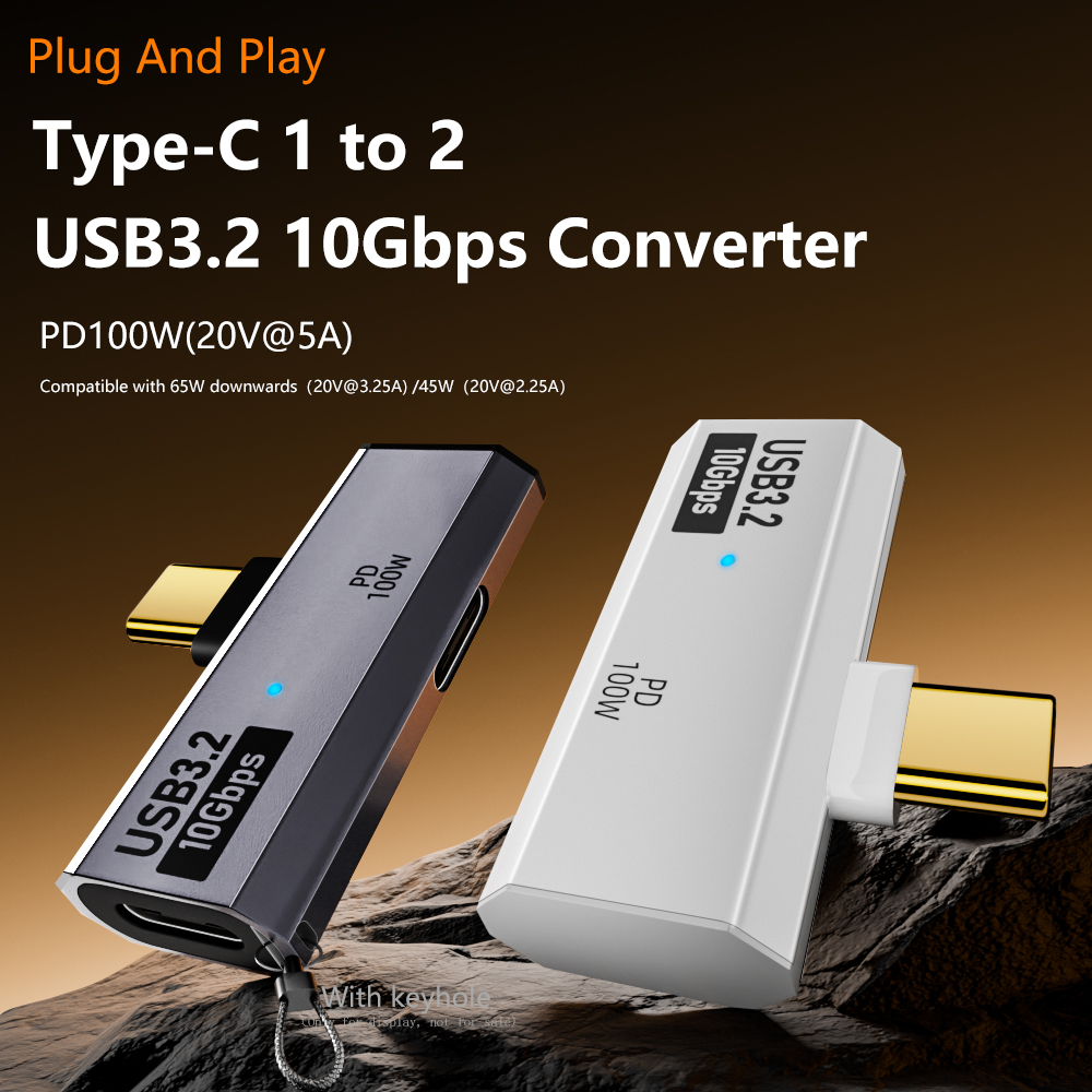 Usb C Male To 2 Usb C Female Extension Converter Adapter Pd 100w Charging Audio Transmission 10gbps Otg Type-C Convert Plug RWA164
