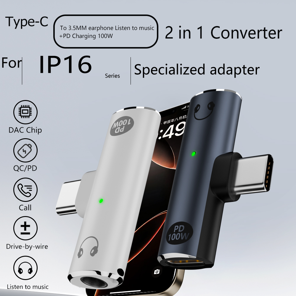 Hot sales charging headphone splitter Converter 2 in 1 Type C 3.5mm USB C jack headphone audio adapter and charge port Plug RWA165