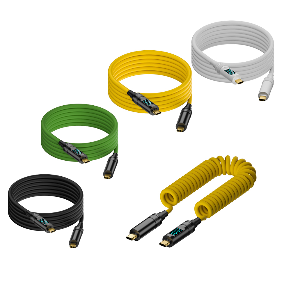 Usb C To Type-C Data Cable With Digital Screen 100w Fast Charging 8k Hd Video Transmission 20gbps Data Trans Spring Charge Cord RWA168