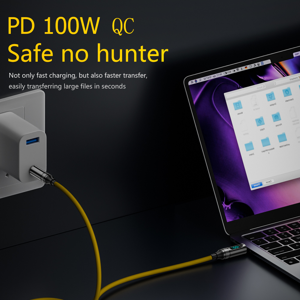 Usb C To Type-C Data Cable With Digital Screen 100w Fast Charging 8k Hd Video Transmission 20gbps Data Trans Spring Charge Cord RWA168