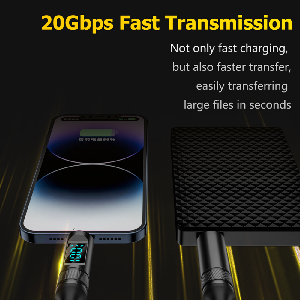 Usb C To Type-C Data Cable With Digital Screen 100w Fast Charging 8k Hd Video Transmission 20gbps Data Trans Spring Charge Cord RWA168
