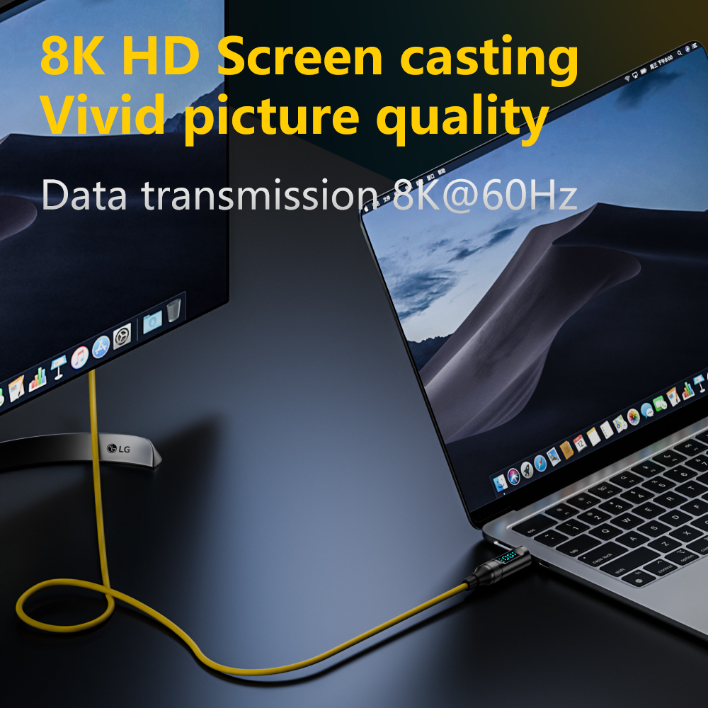 Usb C To Type-C Data Cable With Digital Screen 100w Fast Charging 8k Hd Video Transmission 20gbps Data Trans Spring Charge Cord RWA168