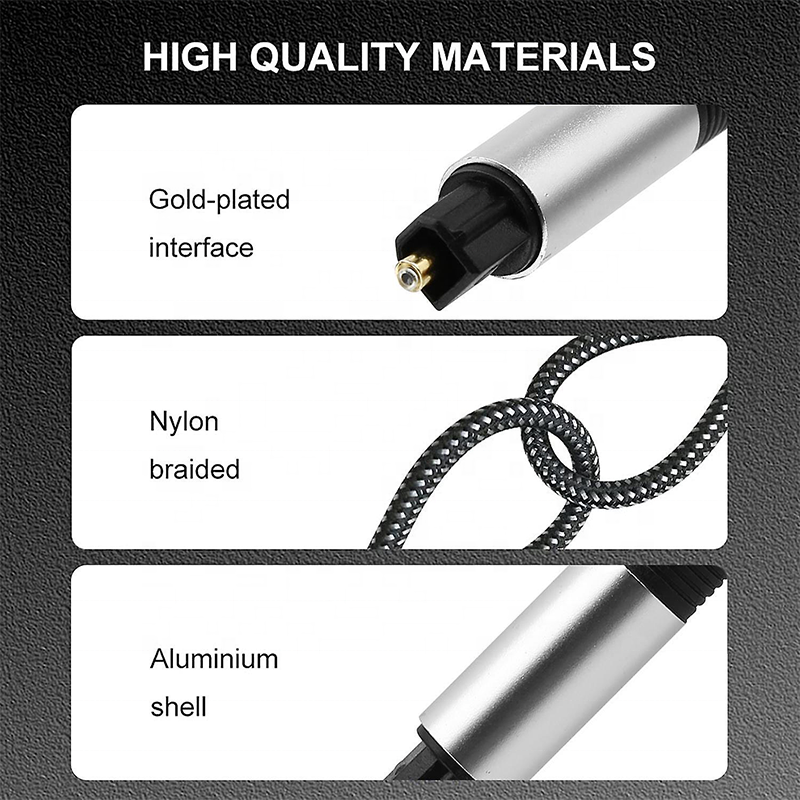 OEM/ODM Gold Plated Audio Optical Toslink Cable Hifi Sound Digital Optical Fiber Audio Cable Nylon Braided For Sound Bar TV	RWC173