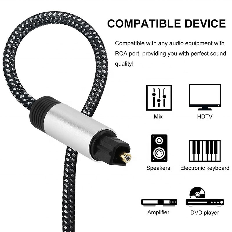 OEM/ODM Gold Plated Audio Optical Toslink Cable Hifi Sound Digital Optical Fiber Audio Cable Nylon Braided For Sound Bar TV	RWC173
