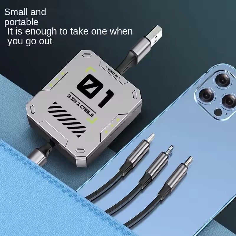 Mecha Style 6A Super Fast Charge Retractable 3-in-1 Data Cable Travel Portable Charging Cable	RWC177