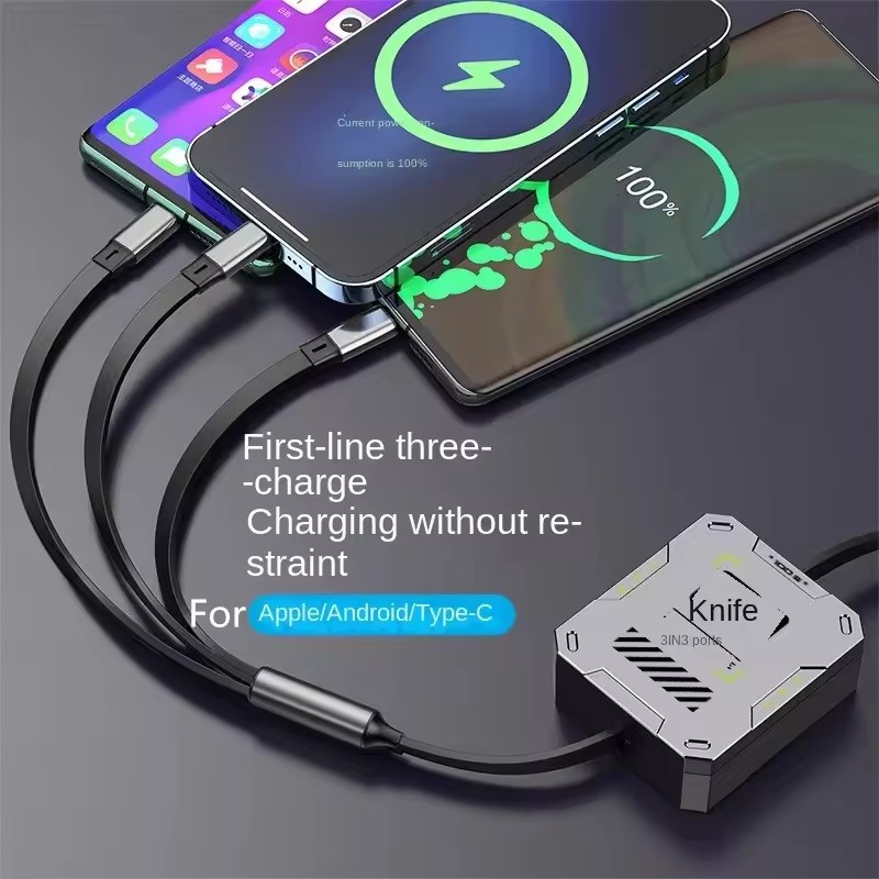 Mecha Style 6A Super Fast Charge Retractable 3-in-1 Data Cable Travel Portable Charging Cable	RWC177