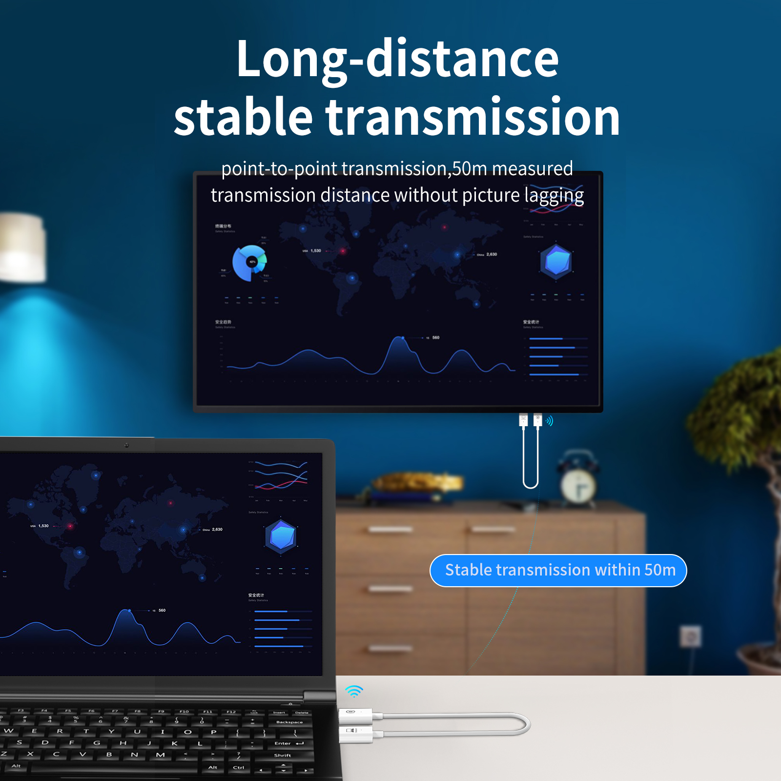 164FT 50M Transmission Range No Need Extra Software HDMI Wireless System HDMI Video and Audio Transmitting Through WiFi RWC179