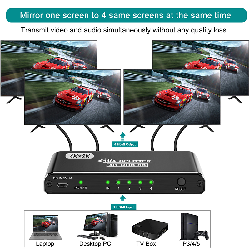 Multiple Hdmi Splitter 1x4 Matrix 4 In1 Out Switch Hd Splitters Hdmi 4k Switch Splitter For 4 Monitors	RWC188