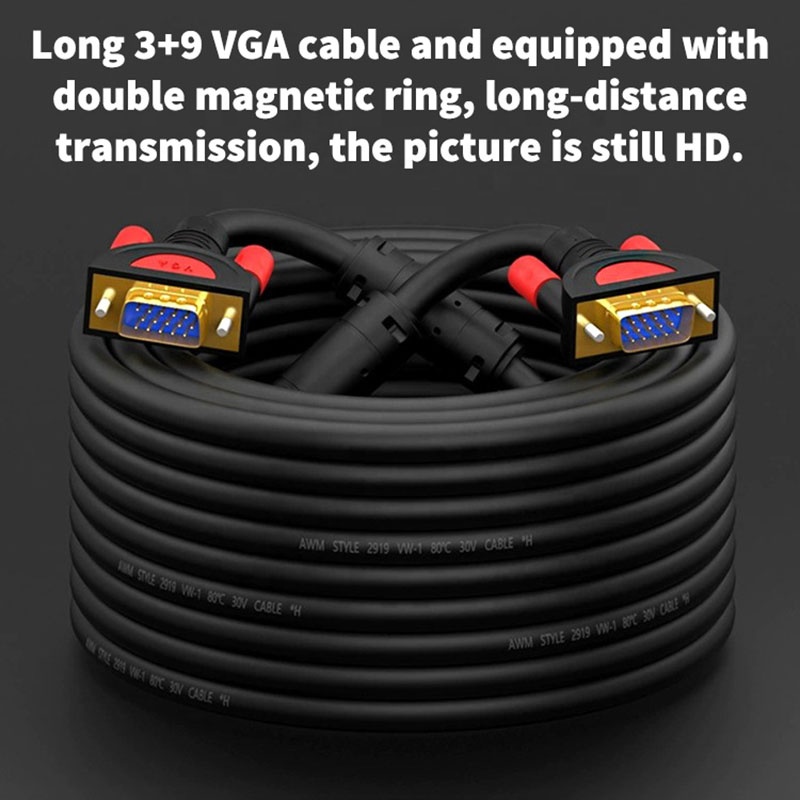 Long VGA To VGA Coaxial Shielded Cables 1 1.5 2 3 5 6 10 15 20 25 30 40 50 Meters VGA Cable Male To Male with Magnetic Ring	RWC189