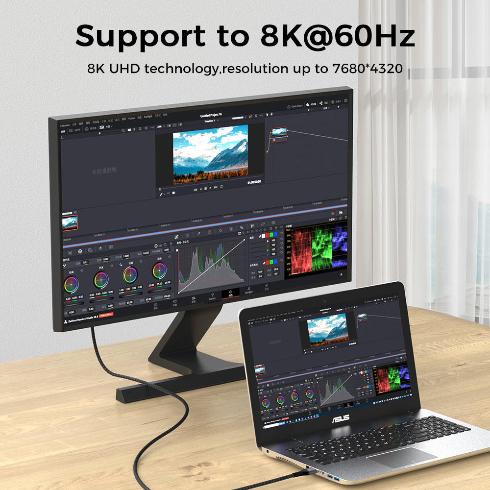 OEM ODM Braided 8k 60Hz HDMI to HDMI Cable 2.1 High Speed 48Gbps HDMI Cable RWC191