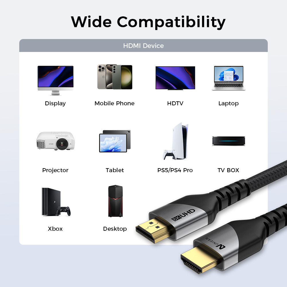 OEM ODM Braided 8k 60Hz HDMI to HDMI Cable 2.1 High Speed 48Gbps HDMI Cable RWC191