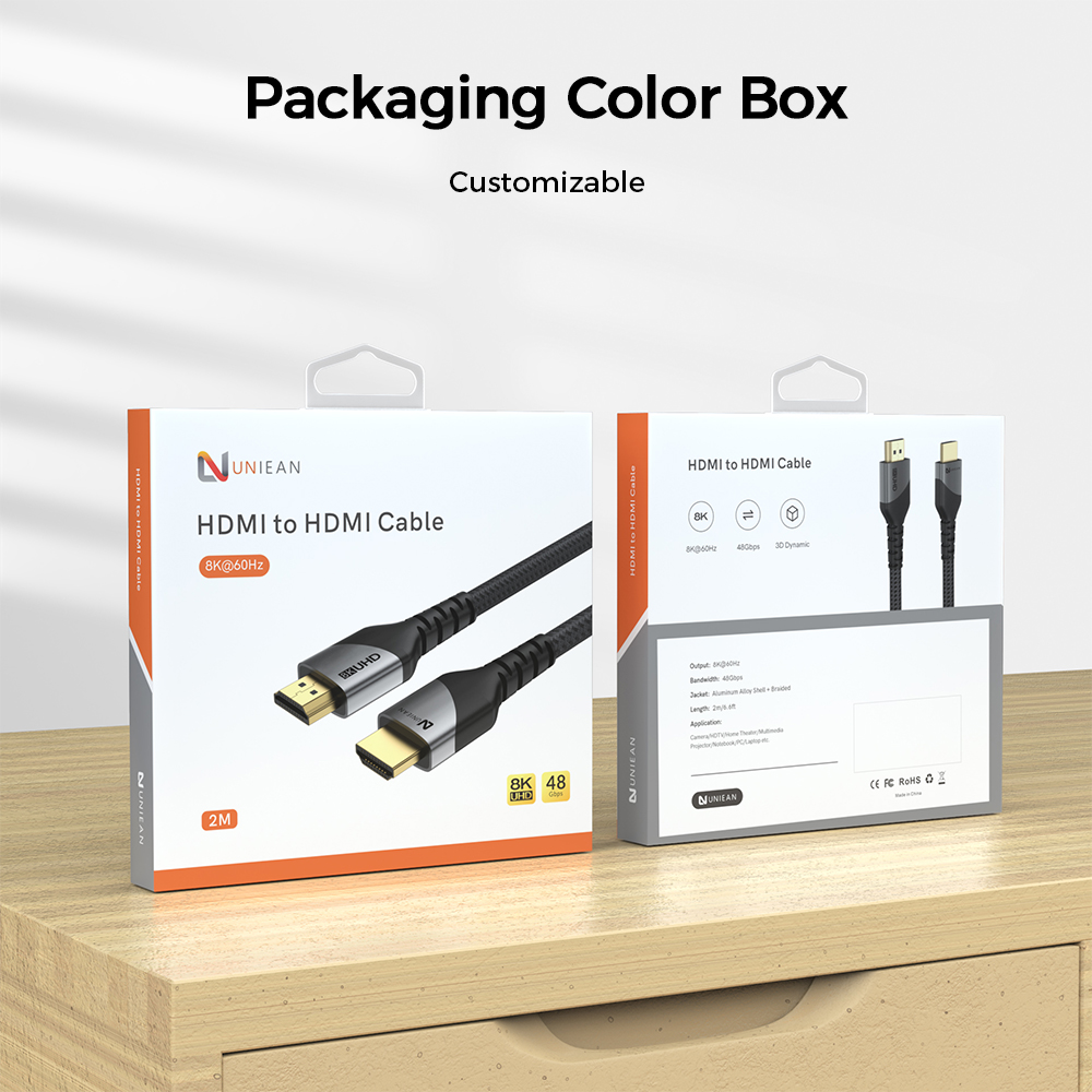 OEM ODM Braided 8k 60Hz HDMI to HDMI Cable 2.1 High Speed 48Gbps HDMI Cable RWC191