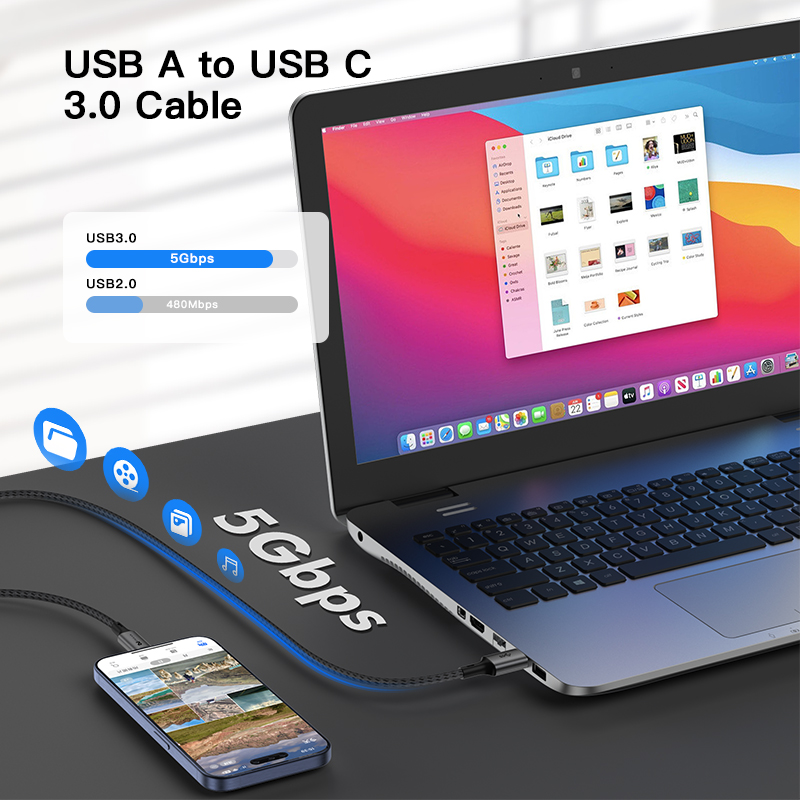 2M 3M USB A 2.0 to C Digital display Cable Type C Usb Fast Charging Cable Data Cables For iphones 15 pro max	RWC193