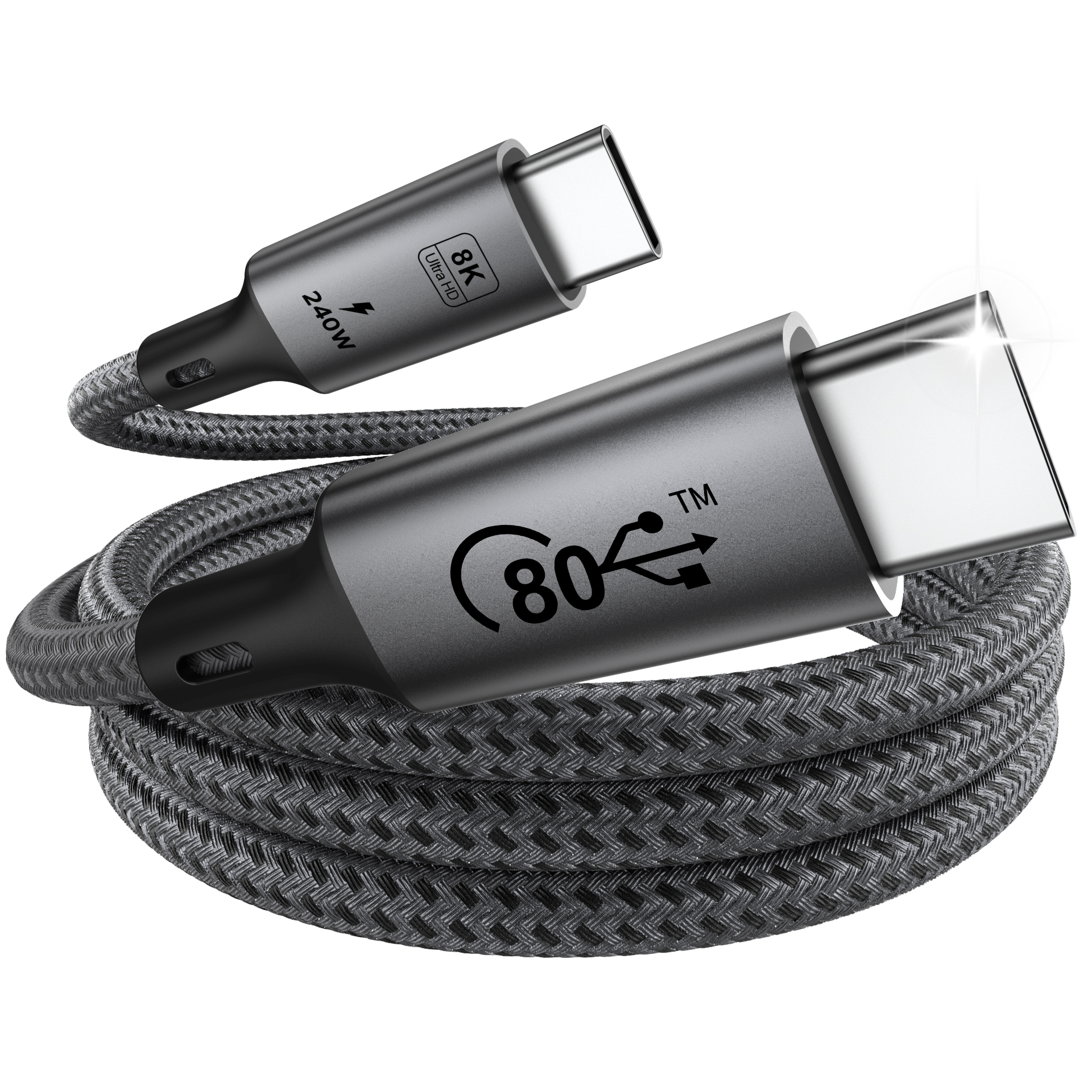 Braided 8K Built-in Emarker Chip 20V 5A PD100W 1M USB4.0 Certified Gen3 Fast Charging Cable USB C to C 40Gbps Coaxial Data Cable	RWC194