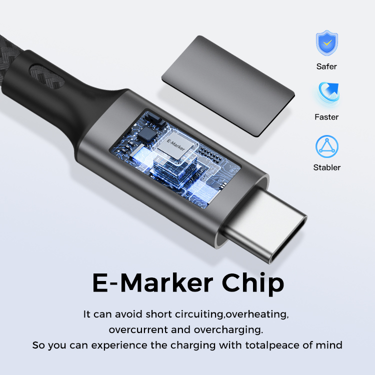 Braided 8K Built-in Emarker Chip 20V 5A PD100W 1M USB4.0 Certified Gen3 Fast Charging Cable USB C to C 40Gbps Coaxial Data Cable	RWC194