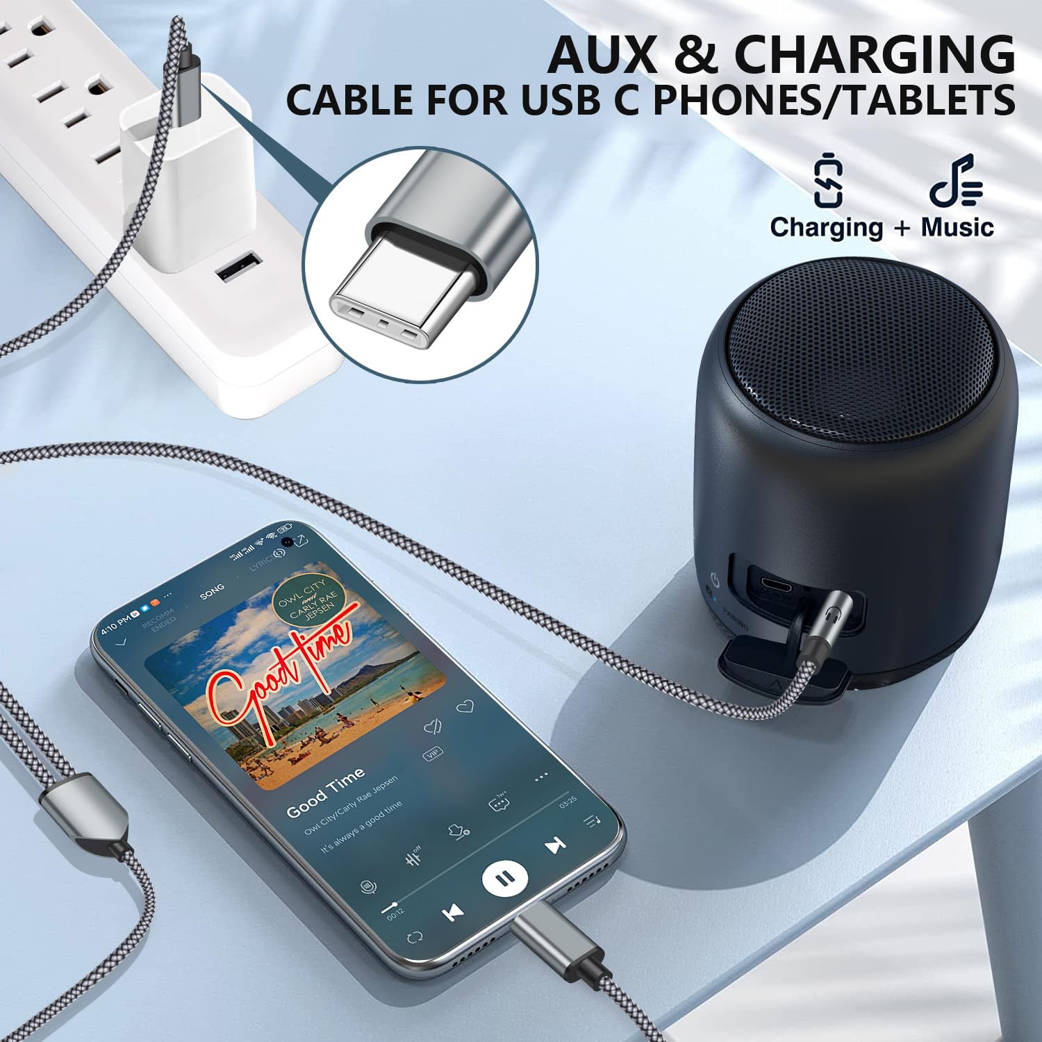USB C to 3.5mm Aux Cable with Charger for Car 