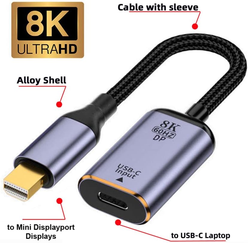 USB-C Type C Female Source to Mini Displayport DP 1.4 Sink HDTV Cable 8K@60hz 4K@120hz for Tablet Phone Laptop  RWC212