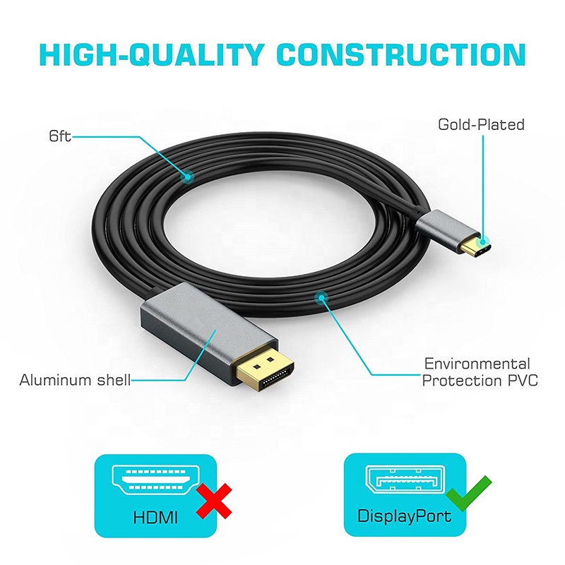 Cable Converter 1.8M 6FT USB3.1 USB 3.1 Type C Type-C Male To DP Displayport Display Port Male HD 4K 60Hz 4K60Hz Cable Adapter	RWC213
