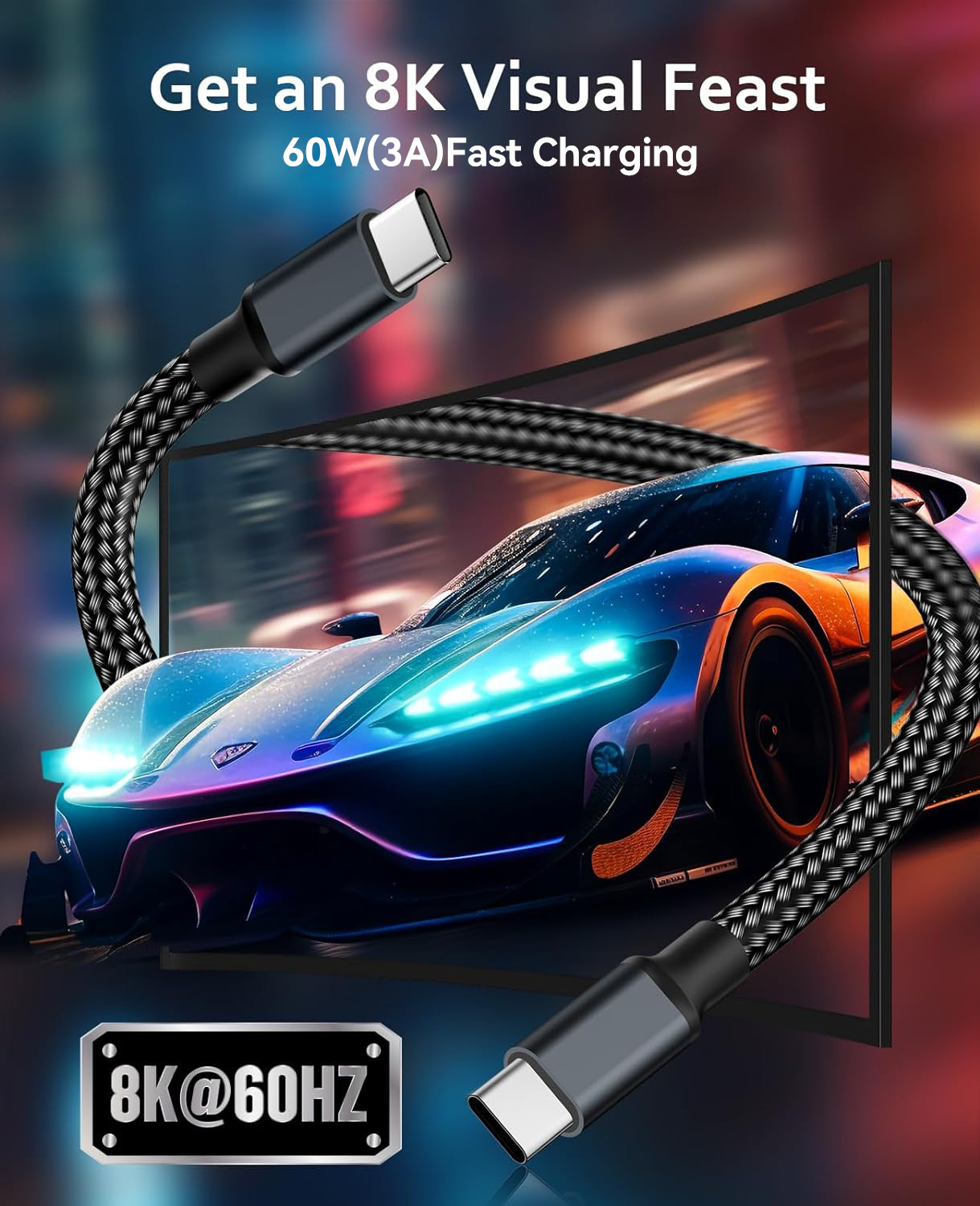 Magnetic Braided fast charging cable 1m 3A 66w self coiling attaching organizing Usb C To C Magnetic Fast Charging Data Cable