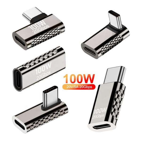 90 Degree Angle PD 100W 5A 8K 60Hz Metal 20Gbps Charging Date Transfer USB4 USB 4.0 Type C Male To Female Adapter
