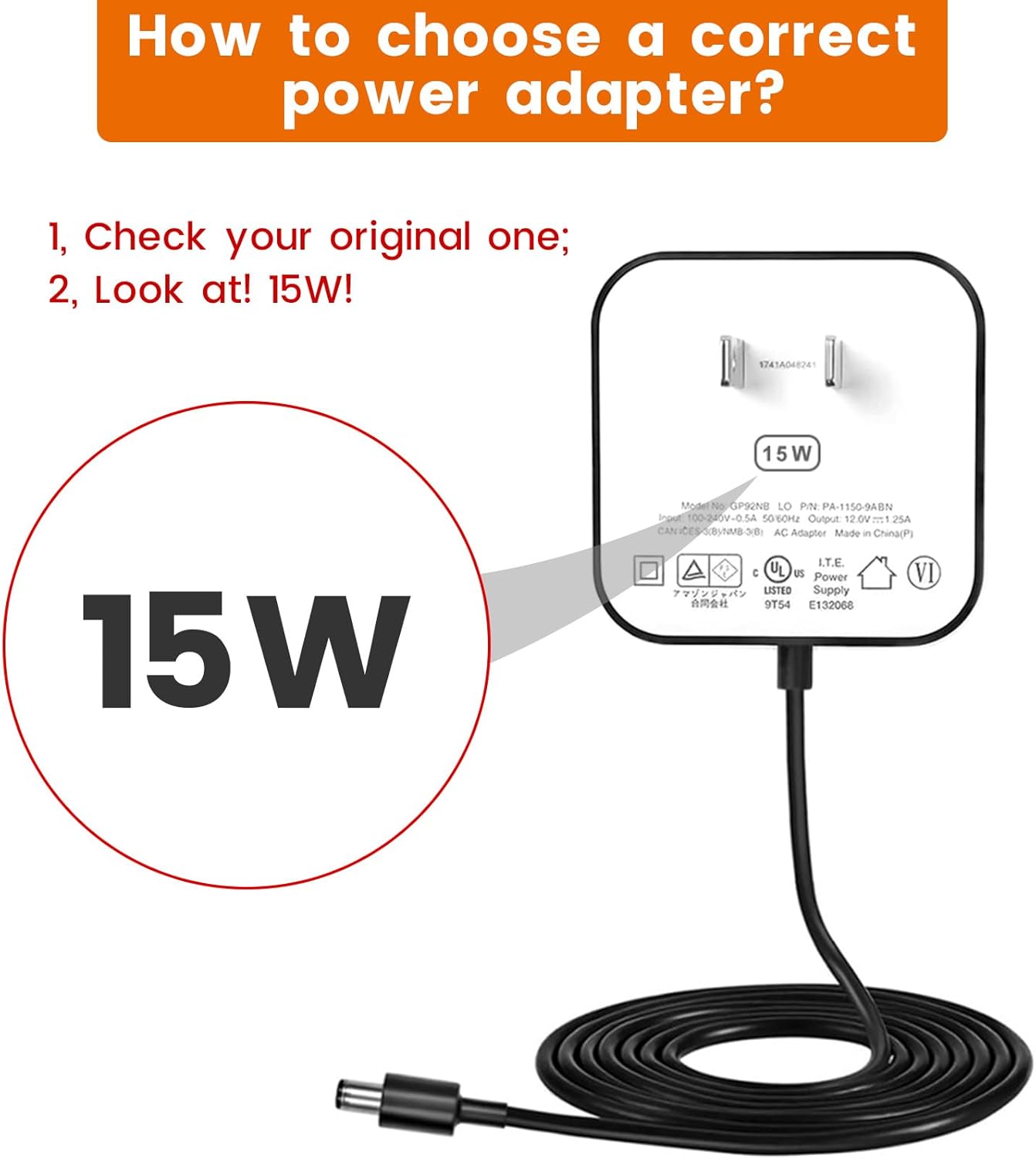 15W Power Adapter Replacement for Echo