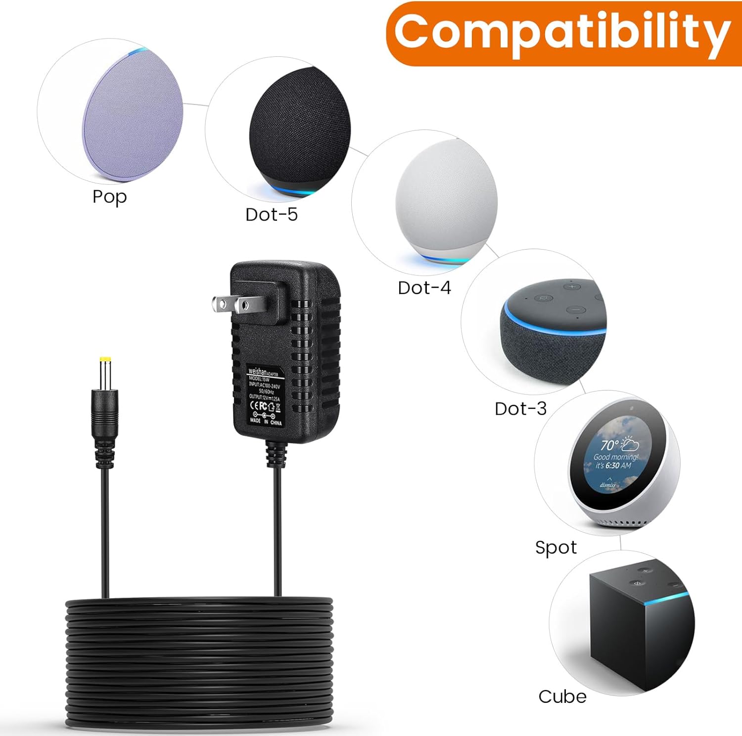 15W Power Adapter Replacement for Echo
