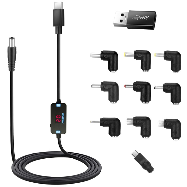 USB C to DC Adapter Barrel PD Trigger Cable with 10 Connector Tips