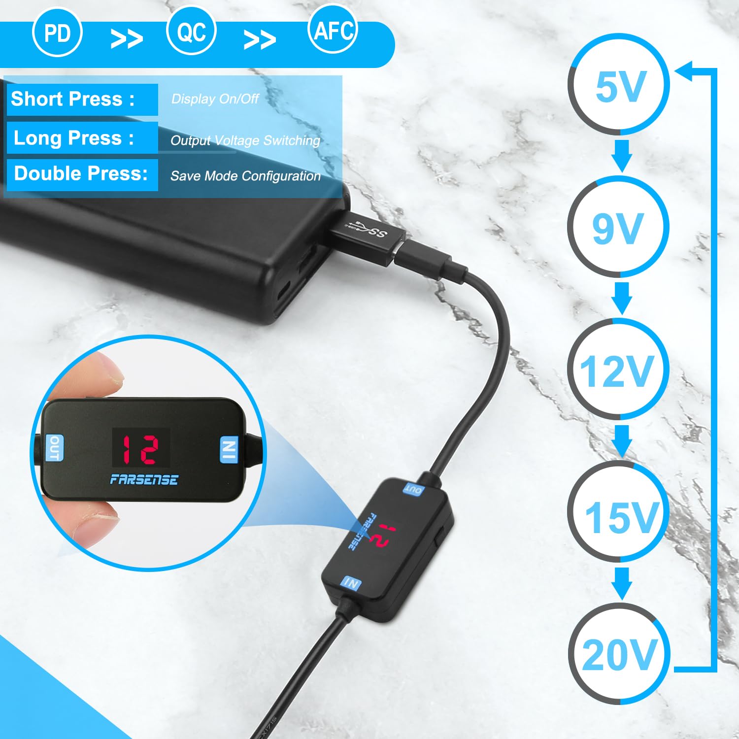 USB C to DC Adapter Barrel PD Trigger Cable with 10 Connector Tips