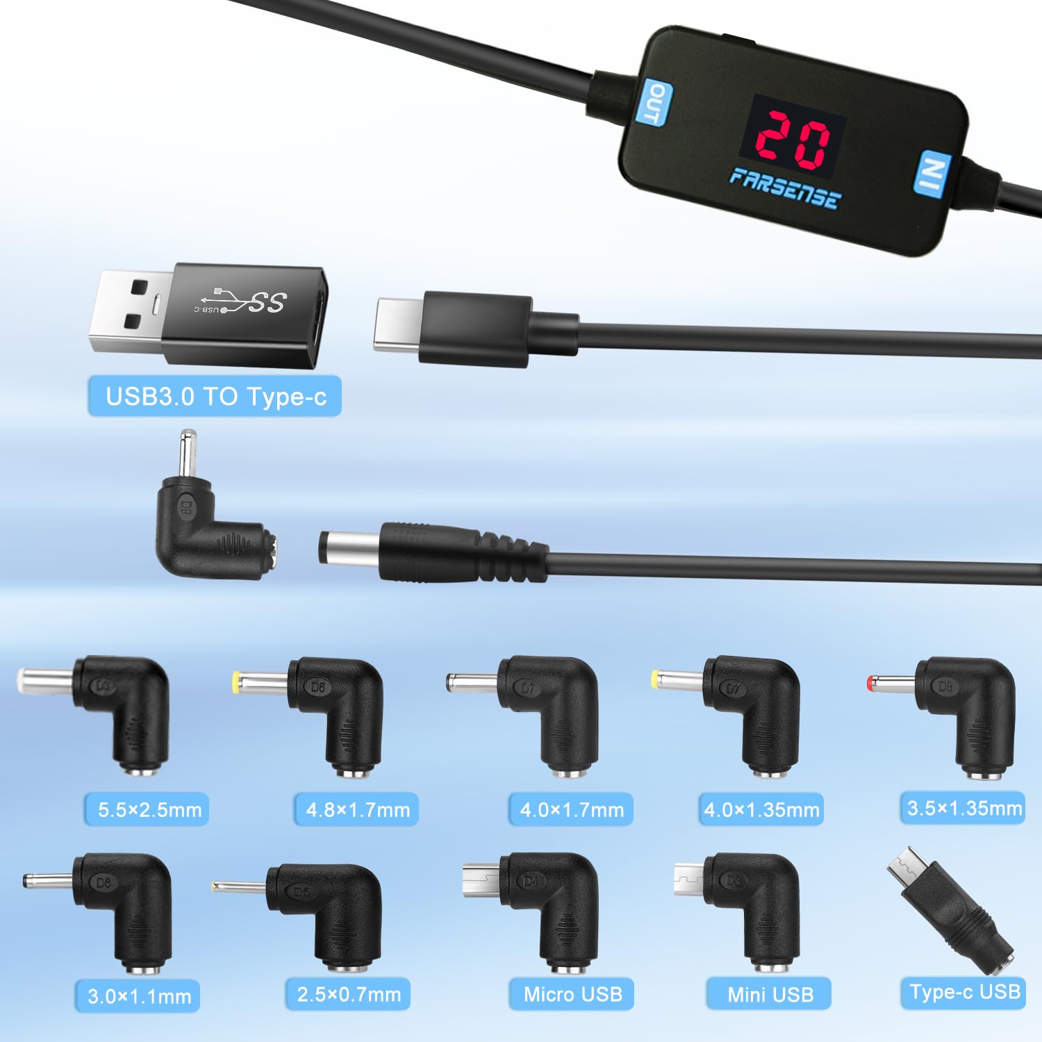 USB C to DC Adapter Barrel PD Trigger Cable with 10 Connector Tips
