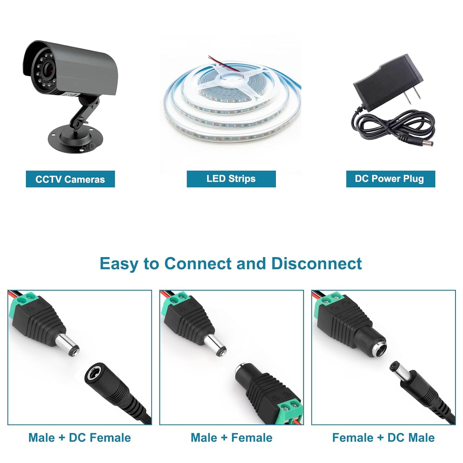 12V DC Adapter Plug 5.5mm x 2.1mm, 10 Pair