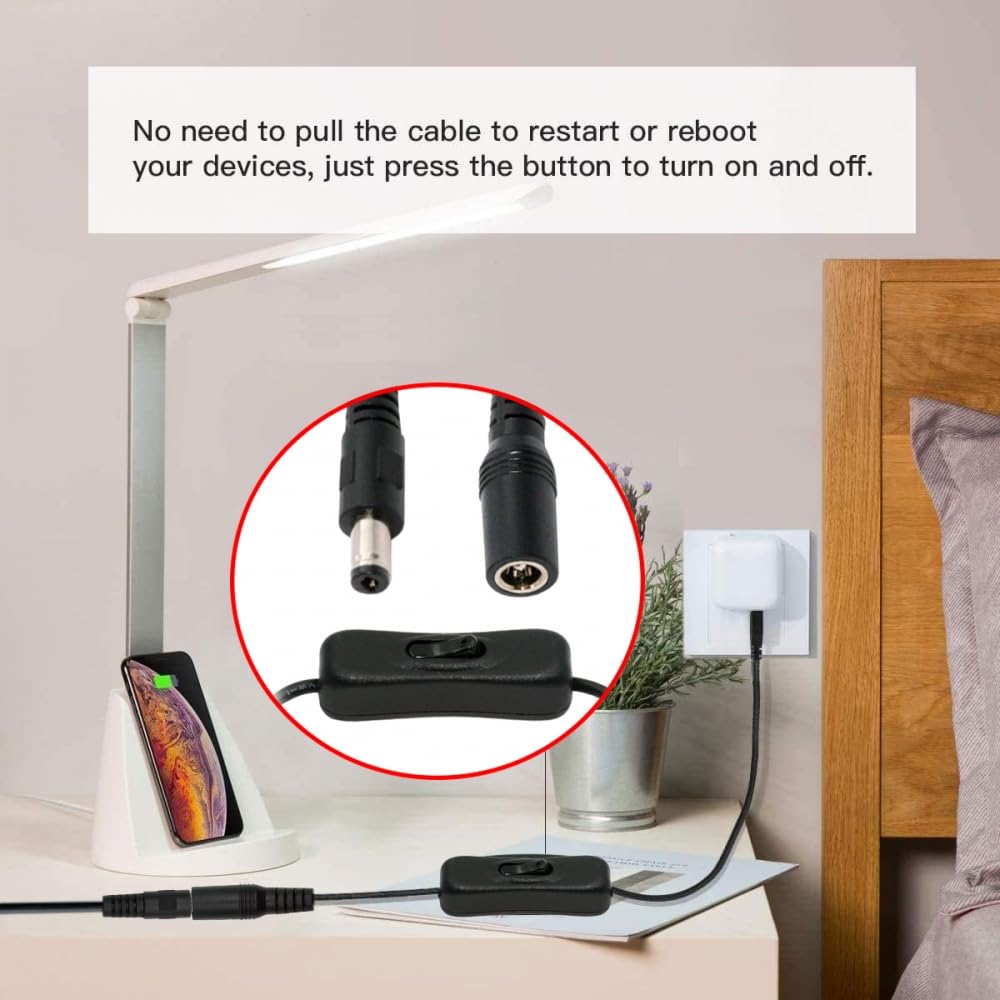 CY Cable DC 5.5x2.1mm Plug to USB Type-A Cable with On Off Power Switch Button for DC 5V Desk Lamp Fan Camera