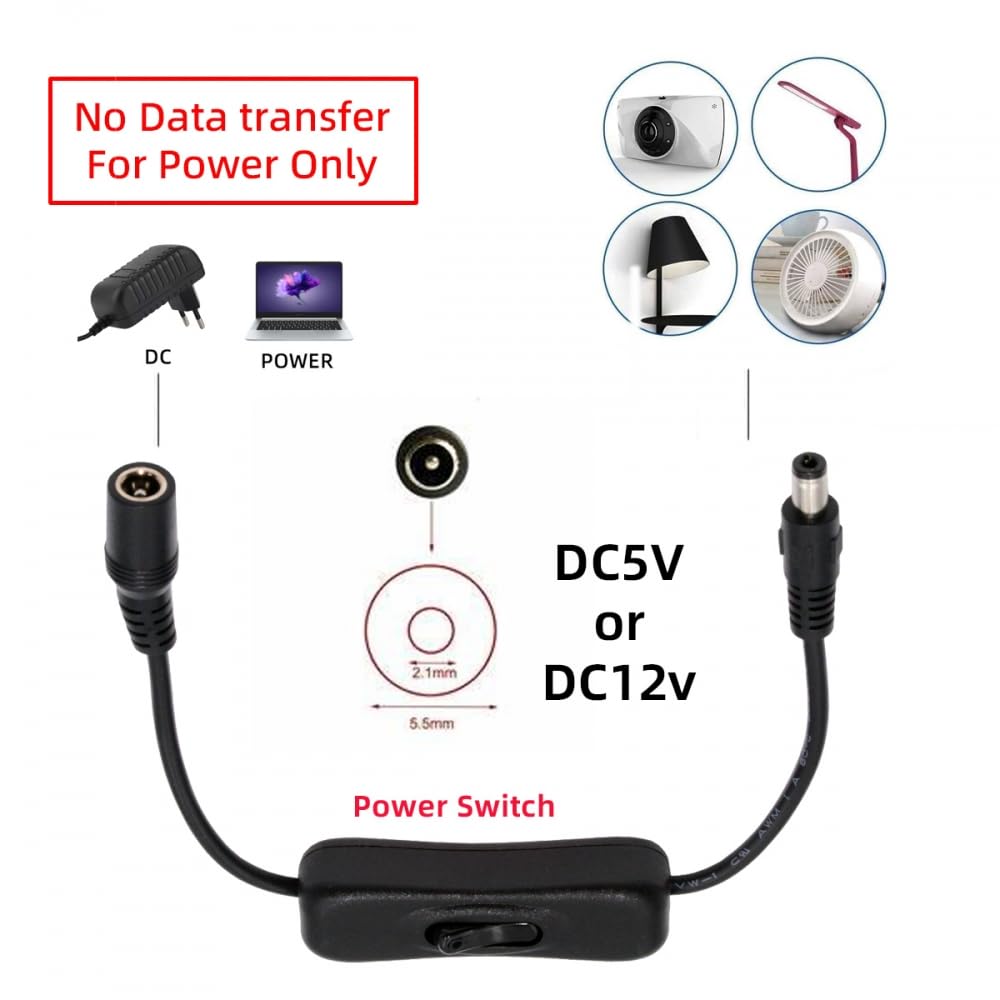 CY Cable DC 5.5x2.1mm Plug to USB Type-A Cable with On Off Power Switch Button for DC 5V Desk Lamp Fan Camera