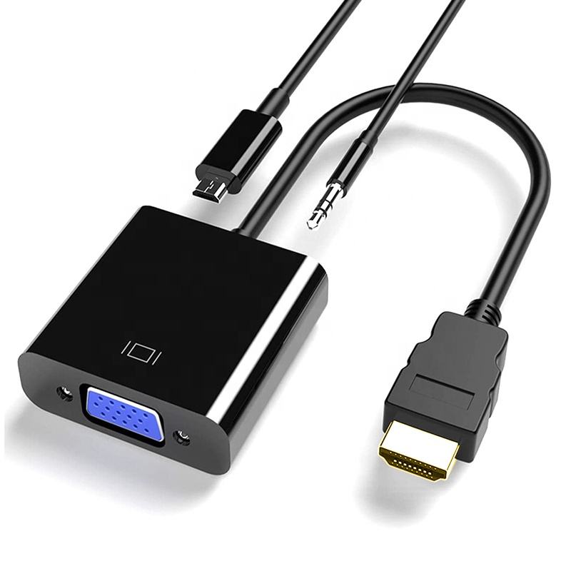 HDMI to VGA Converter Adapter Cable With Micro-USB Power and 3.5MM Audio Jack Cable Adapter M/F 1080P