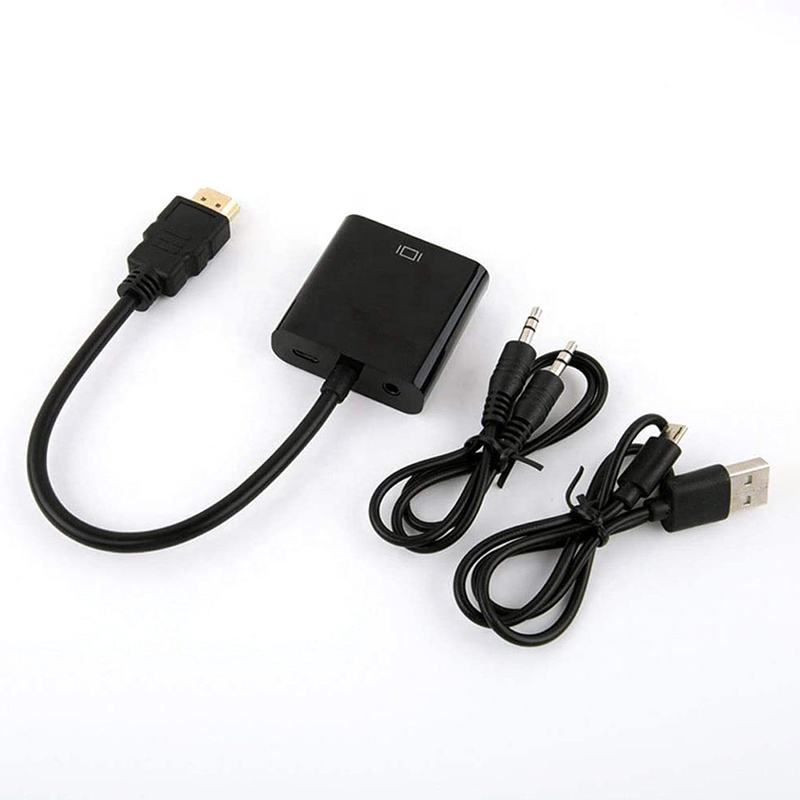 HDMI to VGA Converter Adapter Cable With Micro-USB Power and 3.5MM Audio Jack Cable Adapter M/F 1080P