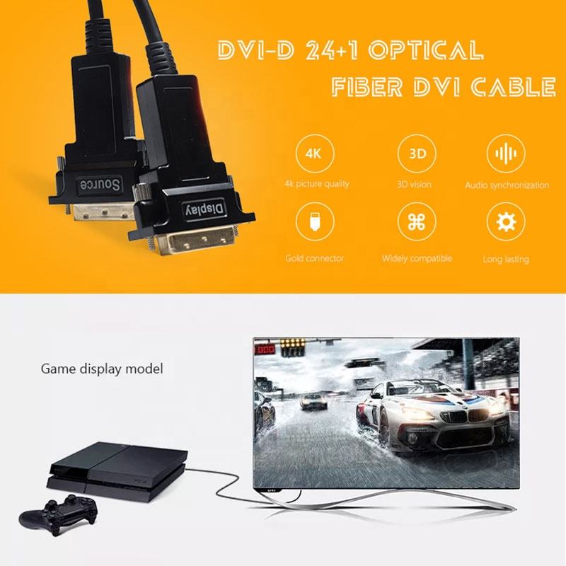 4K 60Hz 1080P 3D AOC Fiber Optic DVI to DVI Male to Male Active Optical Cable 1M 1.5M 2M 3M 5M 10M 15M 20M 30M 50M 100M