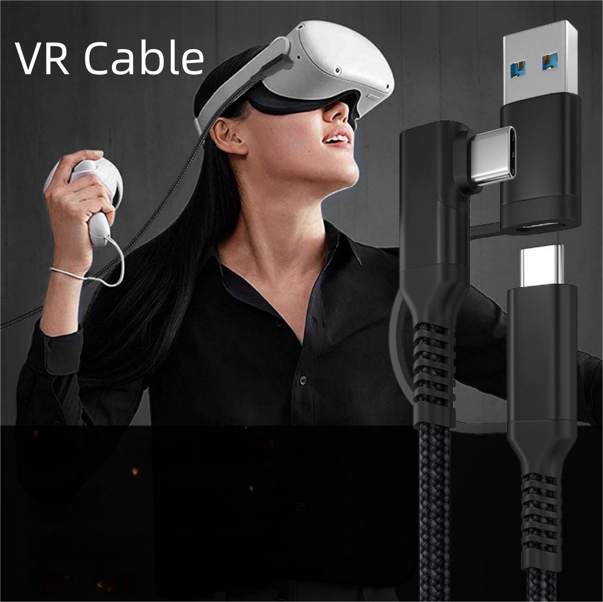 Cable for VR Headset Link Cable Game Cable Black Nylon Braided 3m 5m 6m 60W Charging Type C for Oculus Quest 2 Link