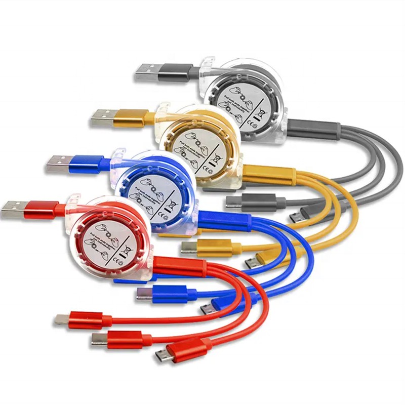 USB Cable 3 in 1 OEM Gift Logo Customization Retractable Charging Cable TPE Usb Cable for 8 Pin Iphone for Android for Samsung