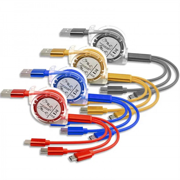 USB Cable 3 in 1 OEM Gift Logo Customization Retractable Charging Cable TPE Usb Cable for 8 Pin Iphone for Android for Samsung