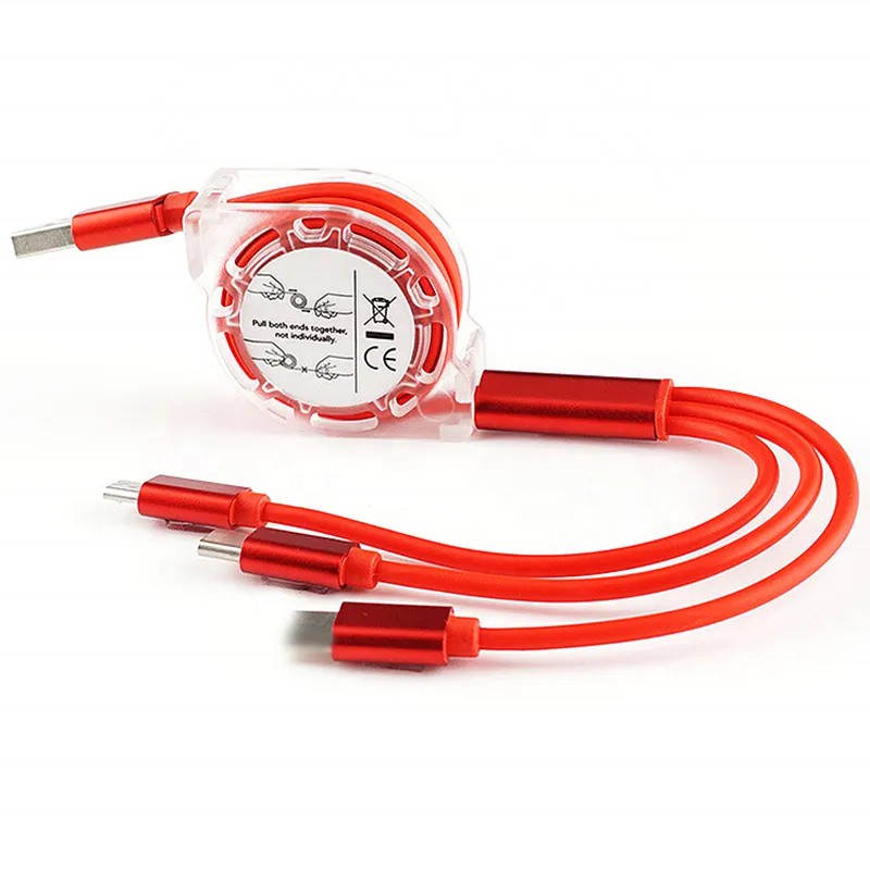 USB Cable 3 in 1 OEM Gift Logo Customization Retractable Charging Cable TPE Usb Cable for 8 Pin Iphone for Android for Samsung