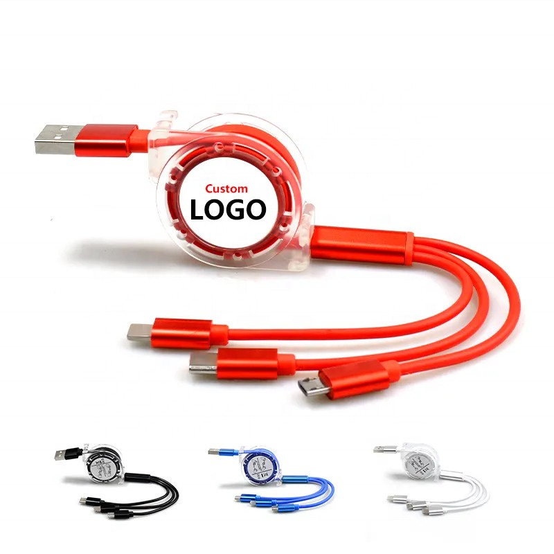 USB Cable 3 in 1 OEM Gift Logo Customization Retractable Charging Cable TPE Usb Cable for 8 Pin Iphone for Android for Samsung