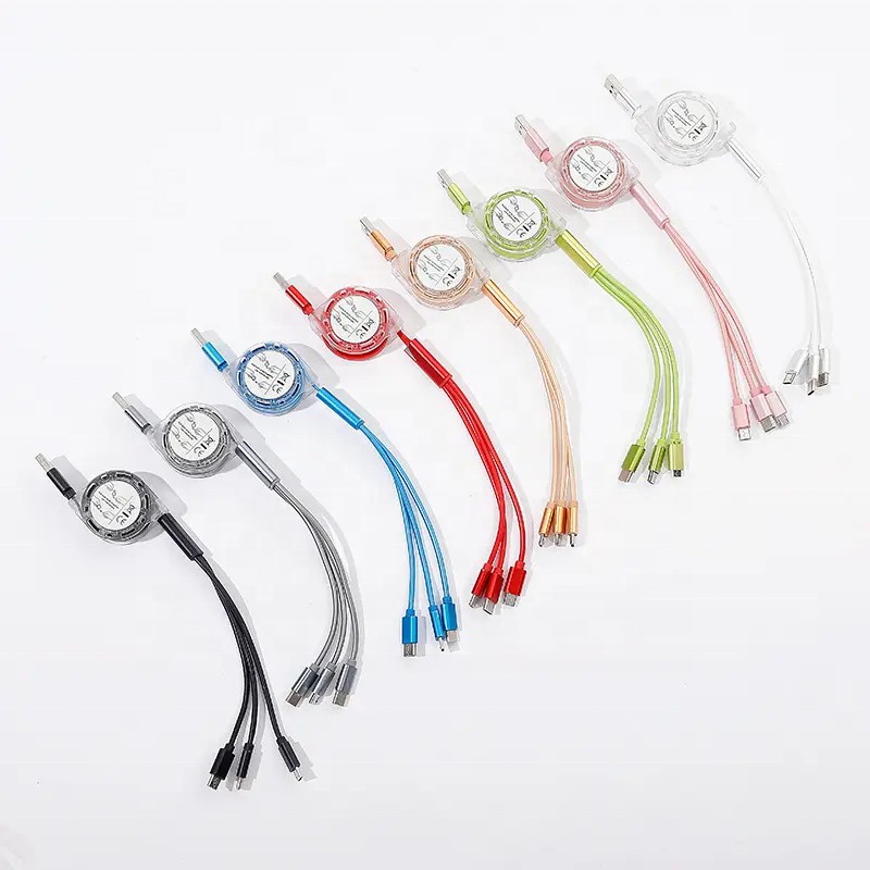 USB Cable 3 in 1 OEM Gift Logo Customization Retractable Charging Cable TPE Usb Cable for 8 Pin Iphone for Android for Samsung