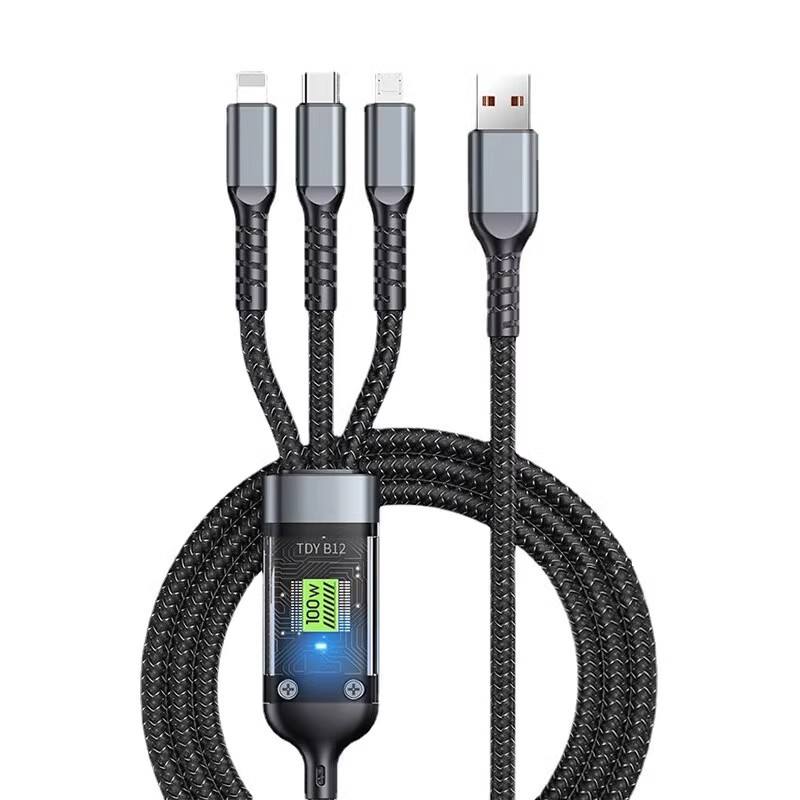 Hot selling 3 in 1 100W Night-luminous Universal USB Cable Universal Cell Phone USB Type-C Cable /Android charging cable