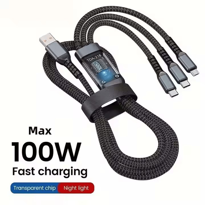 Hot selling 3 in 1 100W Night-luminous Universal USB Cable Universal Cell Phone USB Type-C Cable /Android charging cable