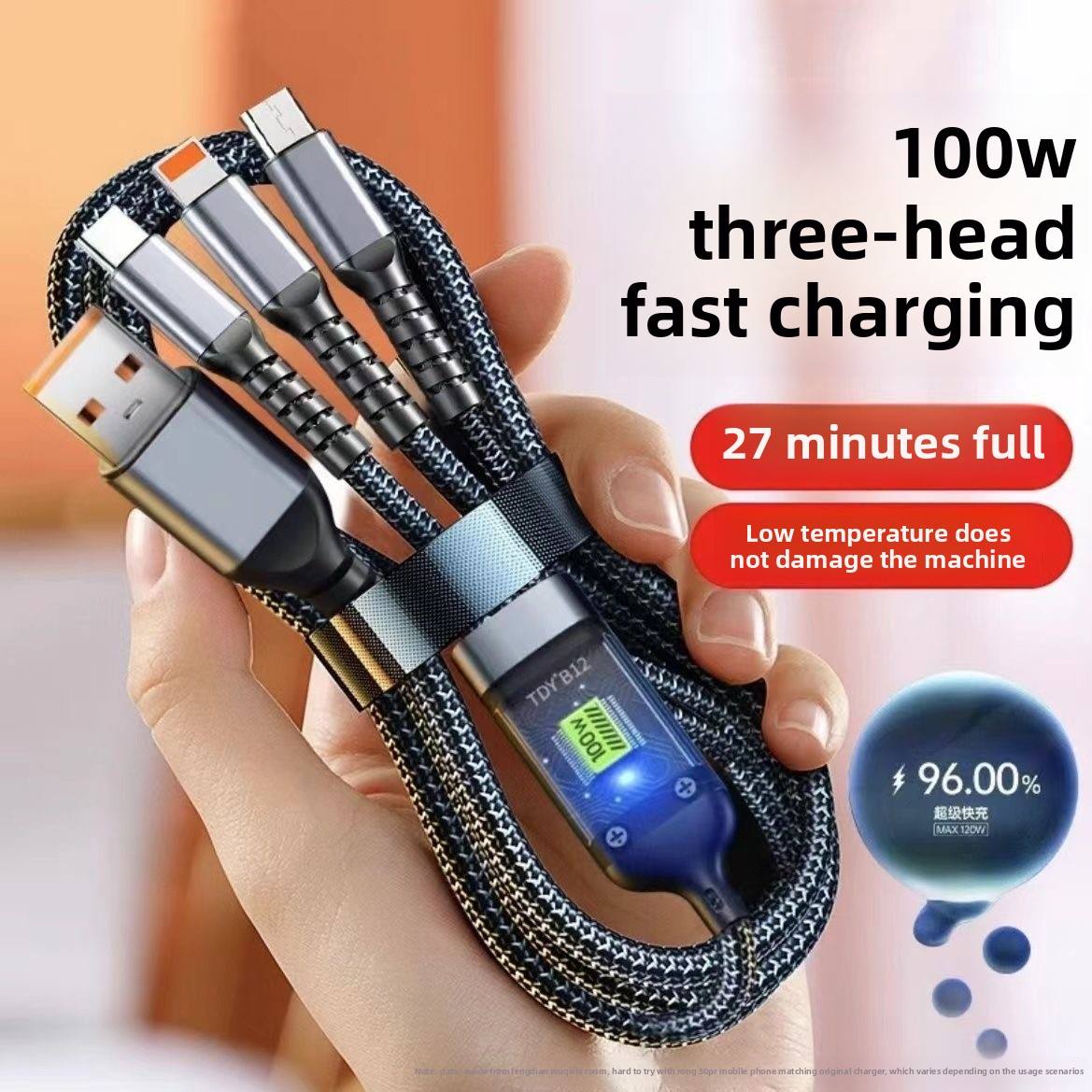 Hot selling 3 in 1 100W Night-luminous Universal USB Cable Universal Cell Phone USB Type-C Cable /Android charging cable