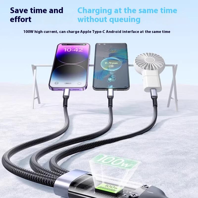 Hot selling 3 in 1 100W Night-luminous Universal USB Cable Universal Cell Phone USB Type-C Cable /Android charging cable