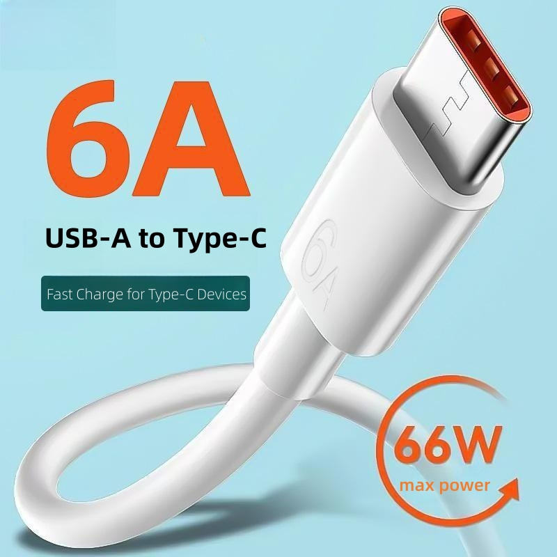 1M 2M USB Data Cable Super Fast Charging 6A 66W USB Data Cable Type C Charging USB-A Fast Charger Data Cable 