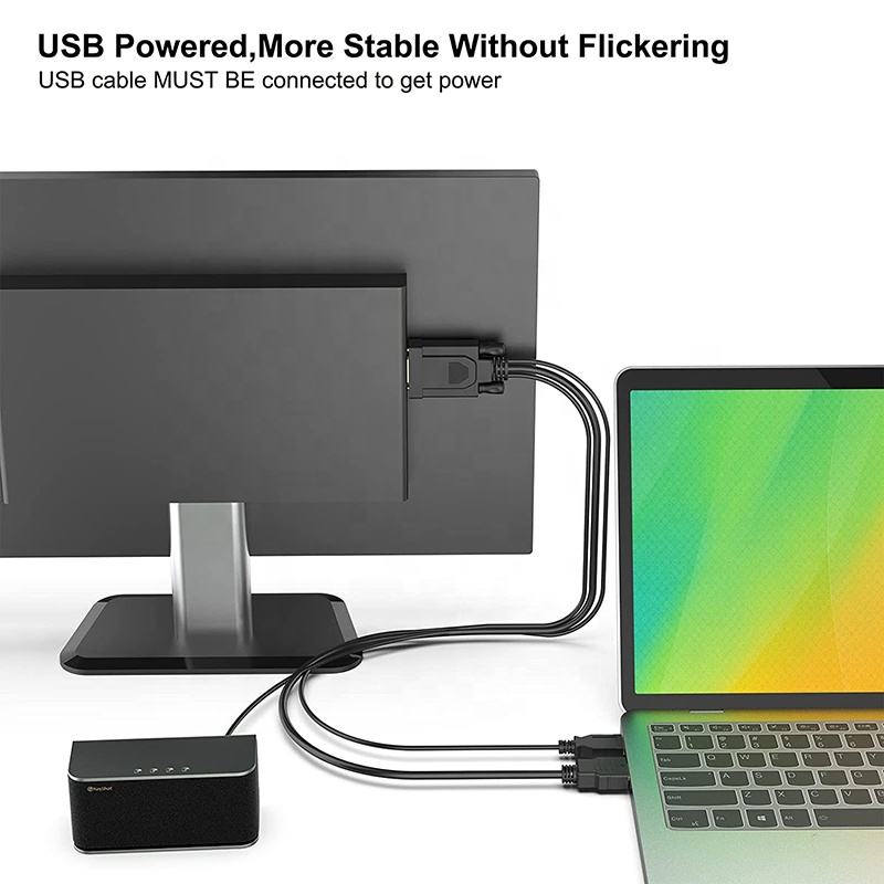 OEM 1M 1.5M 2M 3M 5M 1080P 60Hz HDMI Male to VGA Male Cable HDMI to VGA Audio Video Cable With 3.5MM Audio and USB Power Cable factory