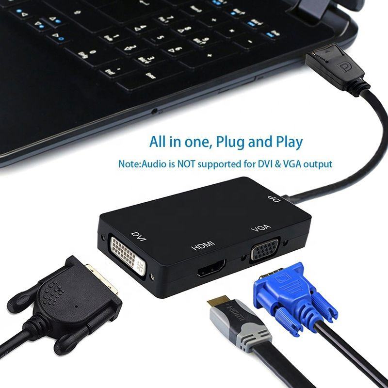 Displayport to HD/DVI/VGA Adapter Cable 3 in 1 DP Displayport to DVI VGA HDMI HDTV Adapter HD 1080P 3-In-1