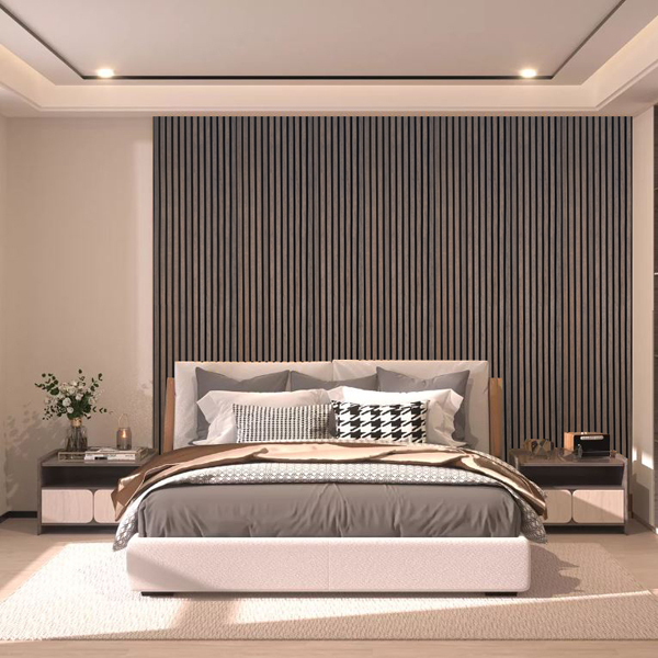Akupanel Smoked Oak Slats on Black Acoustic Felt Wooden Acoustic Panel