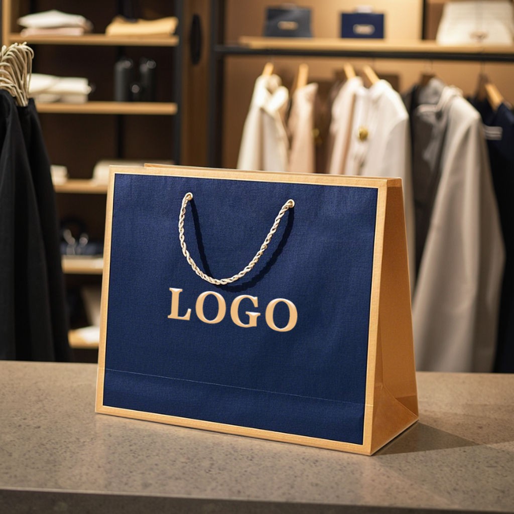 Custom Eco-Friendly Paper Bags for Shopping Paper Packaging Bag for Socks Garment Shoes Champagne with Personalized Logo